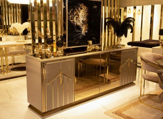 Sideboard Skříňka Vysoký lesk XXL Komoda Obývací pokoj Dřevěný nábytek Itálie Vitrína