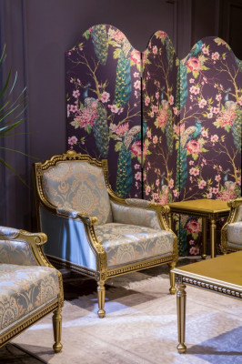 Křeslo jednosedák luxusní 1místné čalounění sedadlo designový textilíový sedák látkový dekorativní umělecký styl art deco.