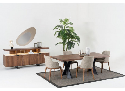 Jídelní set stůl 4x židle komoda zrcadlo jídelní skupina design