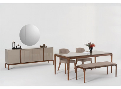 Jídelní set Jídelní skupina Stůl 4x židle Lavice Kredenc Zrcadlo 8 dílů.