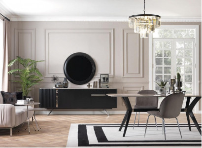 7dílná sada luxusního designového jídelního pokoje Loft, nábytek stůl komoda 4x židle