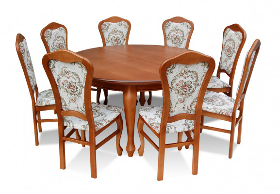 Klasický kulatý stůl se dřevěným designem jídelního stolu + 8 židlí