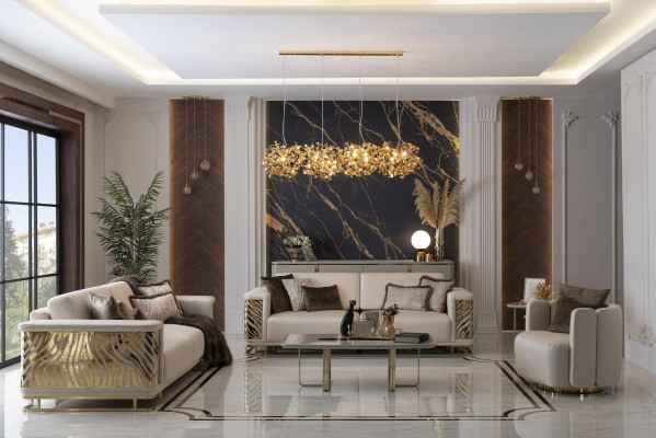 Luxusní sedací souprava 4+3 místná křeslo Kavárenský stůl Moderní 4dílný set Design.