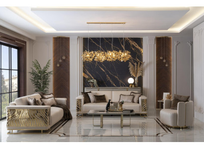 Luxusní sedací souprava 4+3 místná křeslo Kavárenský stůl Moderní 4dílný set Design.