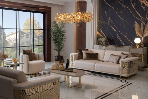 Luxusní sedací souprava 4+3 místná křeslo Kavárenský stůl Moderní 4dílný set Design.