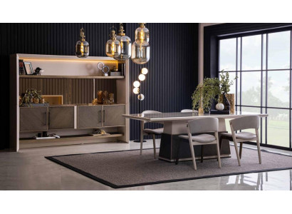 Luxusní sada jídelního stolu se 6 kusy, 4 židle, komoda, moderní designová sada se 6 kusy