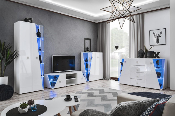 Obývací pokoj Luxusní zařízení, 3dílná sestava stěnových jednotek, designové nábytek Vitrína Dřevo.