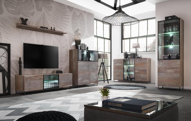 Design Living Room Wall TV Stand 2x Showcase RTV Lowboard Furniture Set 5 pcs.  Dizajnová stěnová skříňka TV s podstavcem 2x Vitrína RTV Lowboard Nábytek Set 5 ks.