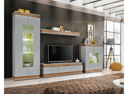 Luxus Moderní obývací pokoj sestava 4 kusy. Stěnná jednotka Vitrína Regál Dřevěný nábytek Nový