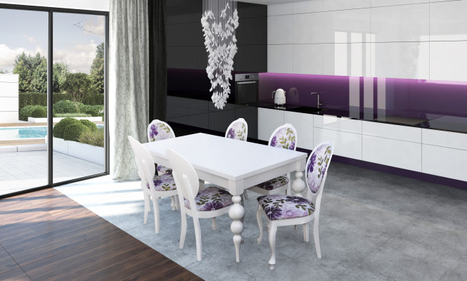 Designer stůl se 6 židlemi a stolkem z dreva do jídelny