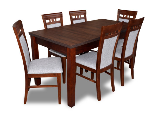 Klassische Designer Esszimmer Garnitur Holz Tisch + 6 Stühle Stuhl Garnitur