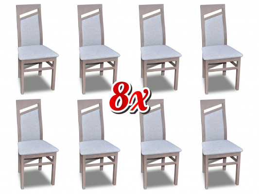 Sada jídelních židlí ze dřeva a látkového potahu, nová jídelní skupina 8 x křeslo židle