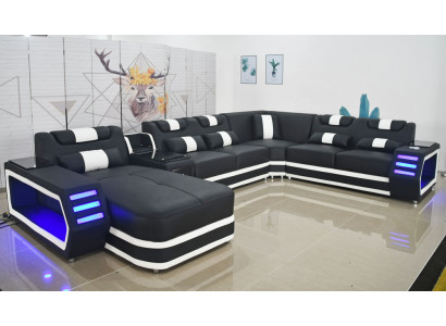 Kožená sedací souprava moderního nábytku s textilním nábytkem.