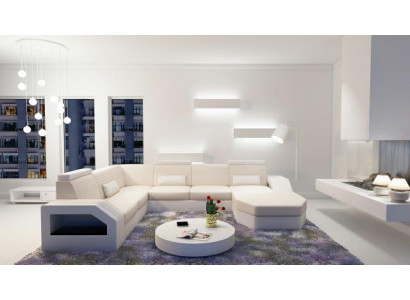 Luxusní sedací souprava Rohová pohovka Kůže Látka Textil Čalounění Sestava Obývací krajina