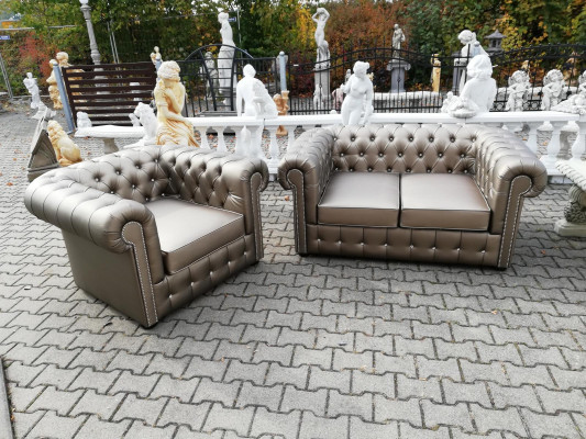 Designová pohovková sestava Chesterfield sedačka 2+1 čalouněná sedací souprava zlato