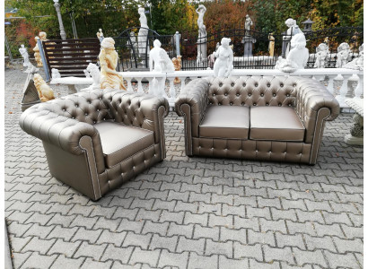 Designová pohovková sestava Chesterfield sedačka 2+1 čalouněná sedací souprava zlato