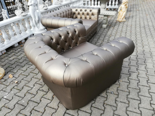 Designová pohovková sestava Chesterfield sedačka 2+1 čalouněná sedací souprava zlato