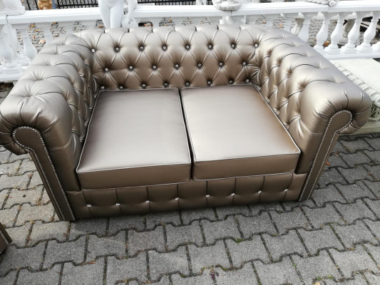Designová pohovková sestava Chesterfield sedačka 2+1 čalouněná sedací souprava zlato