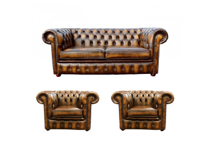 Kožená sedací souprava Chesterfield 2+1+1 Látková pohovka čalouněná souprava.
