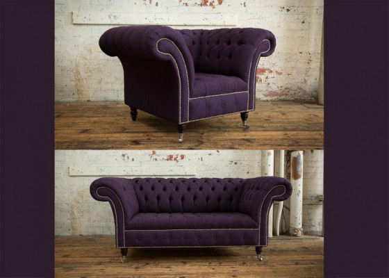 2+1 sedací souprava Chesterfield textilní pohovka sedačky polstrovaná sada souprav