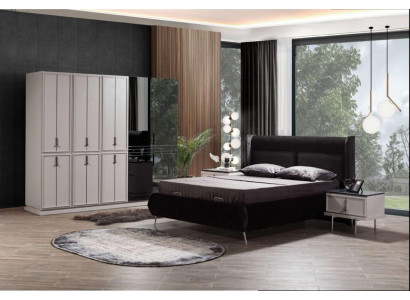 Moderní černo-bílé ložnice Nábytek polštářová postel Noční stolky 4 kusy