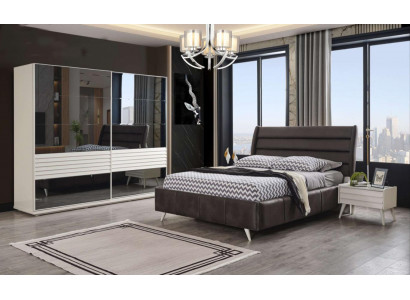 Schlafzimmer Nábytek Skleněná skříň Designová manželská postel Dřevo Noční stolky 4 kusy