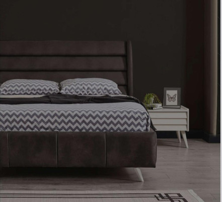 Schlafzimmer Nábytek Skleněná skříň Designová manželská postel Dřevo Noční stolky 4 kusy
