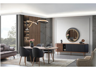 Velká jídelní sestava designový jídelní stůl 4x čalouněné židle komoda