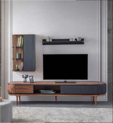 Moderní obývací pokoj set Luxus hnědý TV stolek Vitis skříň regály