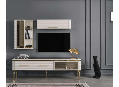 Bílá stěnná jednotka Designérská televizní skříň Luxus 2x zavěšené skříně Moderní nábytek