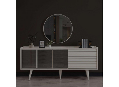 Bílá komoda Luxusní kulaté zrcadlo Designový nábytek ze dřeva 2dílná sada Nový
