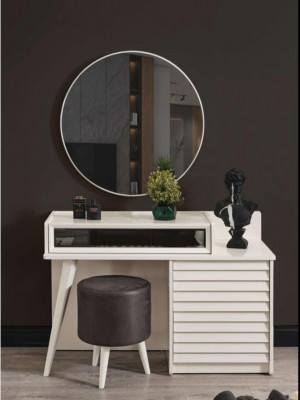 Bílý toaletní stůl se zásuvkami Křeslo Konzole Luxus Pohovka 3dílný