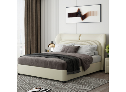 Bílá postel z nerezové oceli moderní ložnice Luxusní dřevěný rám Nový