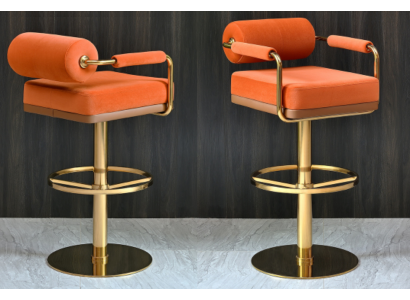 Oranžová barová židle se sedadlem z nerezové oceli Elegantní jednosed Moderní loungový nábytek