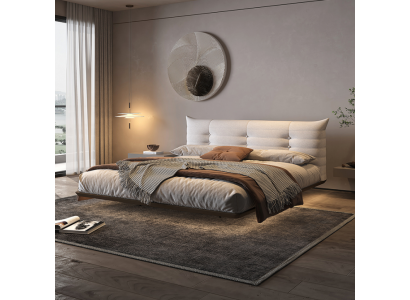 Bílá ložnice Postel Designová stěnová postel LED postele Dřevěný rám nábytek.