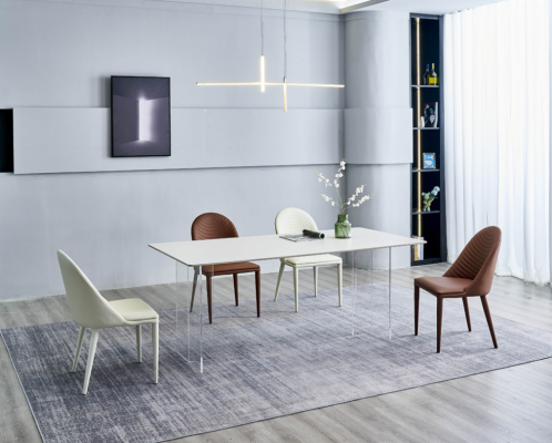 Jídelní nábytek Bílý jídelní stůl 4x umělé kůže Design židle Jídelní sestava