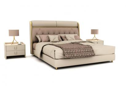 Elegantní béžová ložnice postel manželská postel textilní postele postel s LED osvětlením