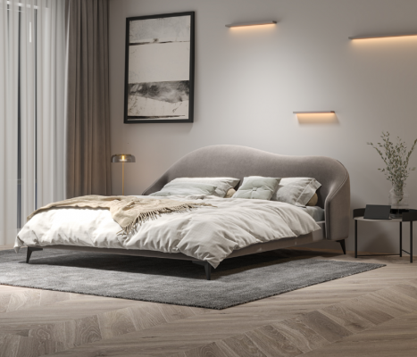 Šedá textilní postel ložnice Luxusní manželské postele Stylový nábytek