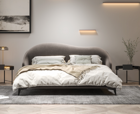 Šedá textilní postel ložnice Luxusní manželské postele Stylový nábytek