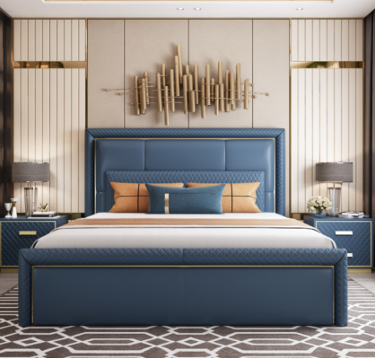 Velká modrá ložnice postel Designové manželské postele umělohmotné postele