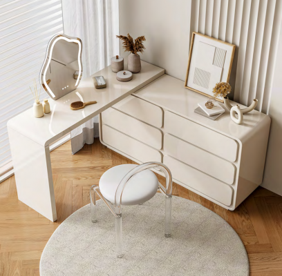 Bílý toaletní stůl Moderní toaletní stolek Roštový toaletní stůl s šuplíky