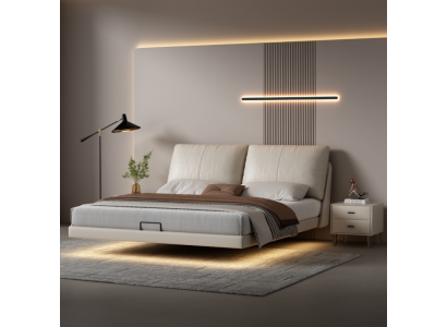 Bílá ložnice stěnová postel Designová kožená manželská postel Rámování zářezu