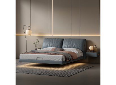 Šedá ložnice Designové postele Dřevěný rám Moderní luxusní nábytek