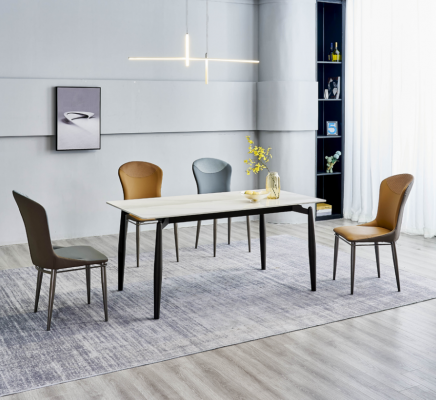 Jídelní skupina designérský bílý jídelní stůl 4x kožené židle sestava 5dílná