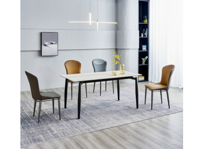 Jídelní skupina designérský bílý jídelní stůl 4x kožené židle sestava 5dílná