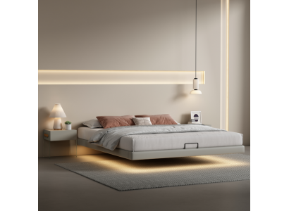 Šedá ložnice Stěnová postel Designové postele Luxusní dřevěné manželské postele.