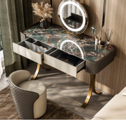 Kožený toaletní stůl designérské toaletní stůl luxusní zásuvky dřevěné nábytek