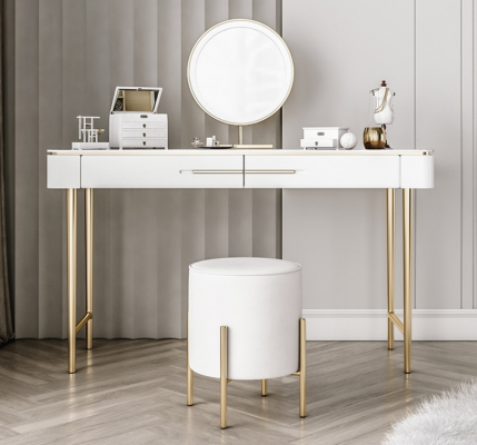 Bílý stůl na líčení designérský kosmetický stůl 2x zásuvky Toaletní stolek