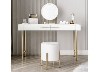 Bílý stůl na líčení designérský kosmetický stůl 2x zásuvky Toaletní stolek