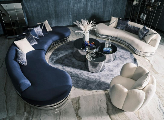 Pohovka Sofa 5místná Pohovka s potahem Velká látaná pohovka Modrá Moderní design